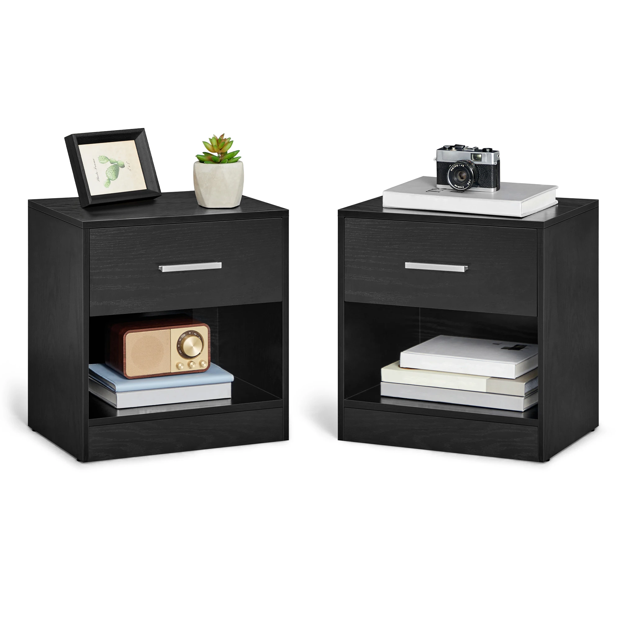 VASAGLE مجموعة طاولة السرير 2 طاولة جانبية مقبض درج مقصورة مفتوحة طاولة القهوة غرفة نوم غرفة المعيشة