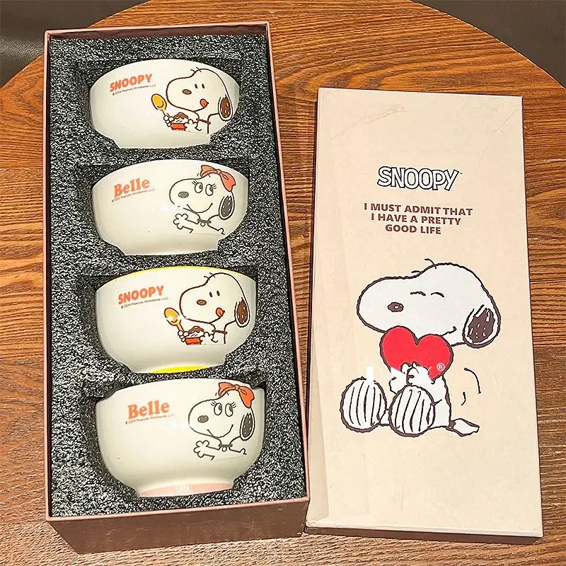 Snoopy anime peripheral cartoon cute household rice bowl ceramic high temperature resistant high-value tableware gift box set