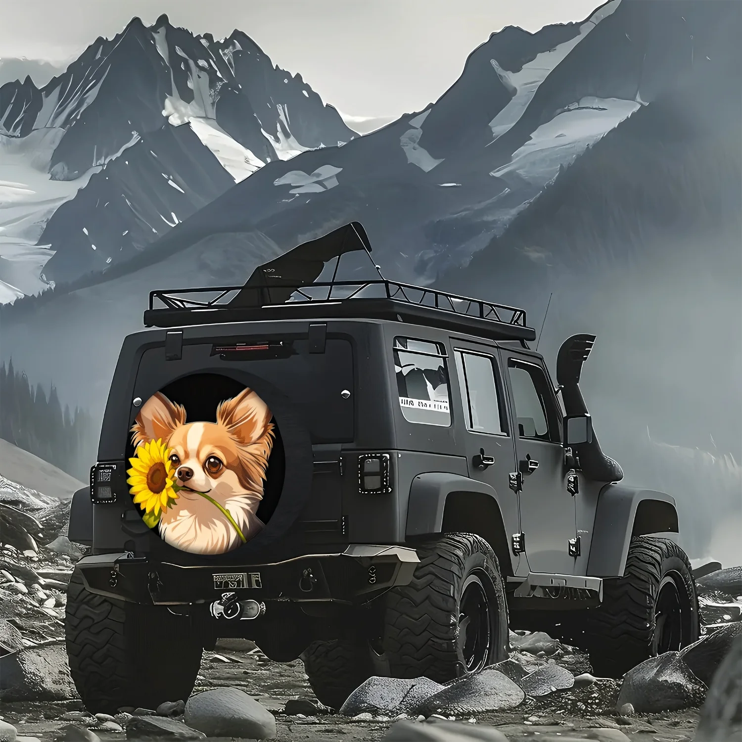 Chihuahua Sunflower Spare Tire Cover Waterproof Polyester SUV Truck Outdoor Protector