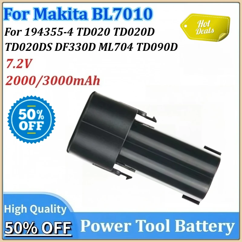 

7.2V 2000mAh/3000mAh Li-ion Power Tools Battery Replacement BL7010 for Makita 194355-4 TD020 TD020D TD020DS DF330D ML704 TD090D