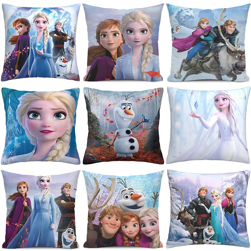 

Anime Frozen Elsa Pillow Case Cartoon Square Sided Print Linen Peach Skin Cushion Case for Sofa Home Bedchamber Decor Gift