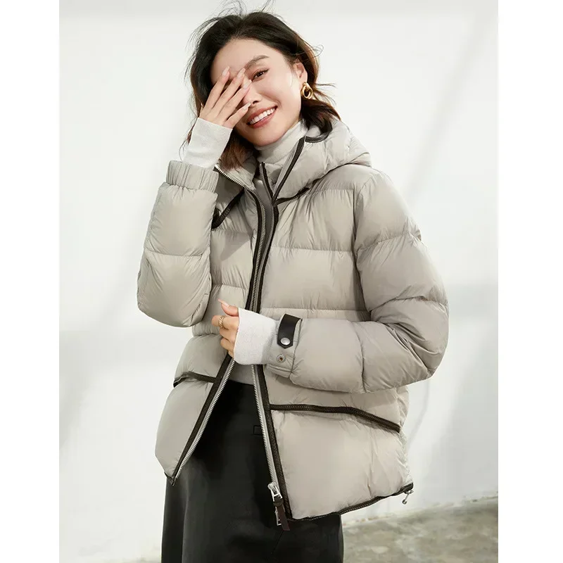 2023 Winter New Women Down Long Coat Hooded Thickened 90% White Duck Down Women Coat High End European Women Short Warm Parkas