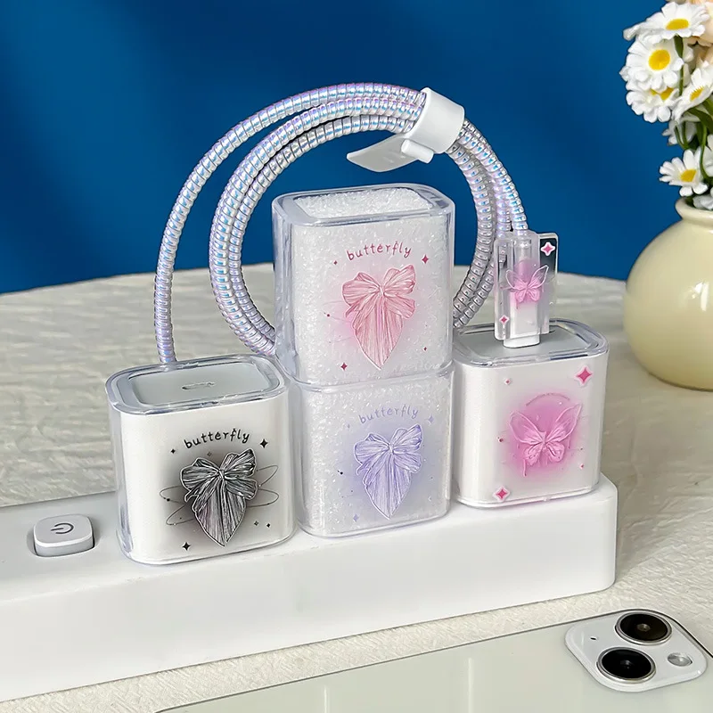 5pcs Butterfly Charging Data Cable Protector For iPhone 18w/20w Charger Protective Cover Winder Accessories