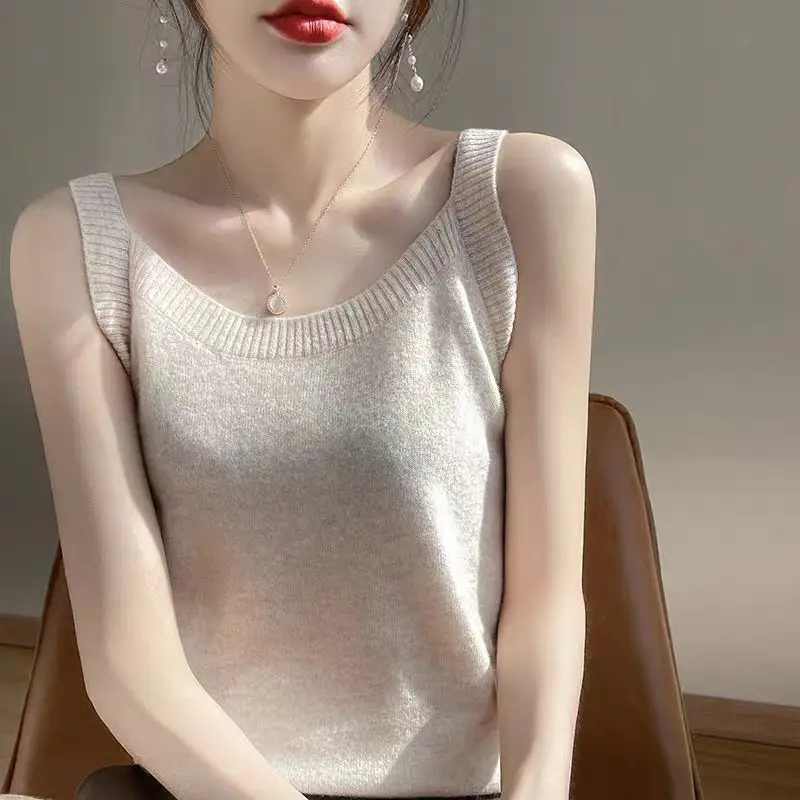 Basic Sleeveless Knit Top for Women Solid Soft Sweater Vest Office Lady Elegant Summer Outfit