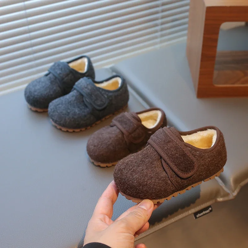 

Children Cotton Shoes Korean Style Soft Bottom Anti-slippery Simple Kids Casual Shoes Boys Girls Warm Plush Shoes Winter New