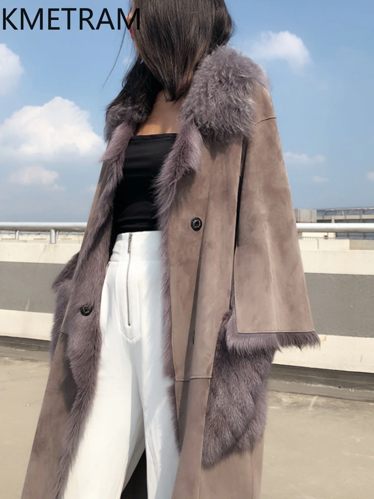 天然ヤギ革ウール両面毛皮ジャケット女性ロングリアルファーコート冬のレザージャケット女性服 2025 шуба женская