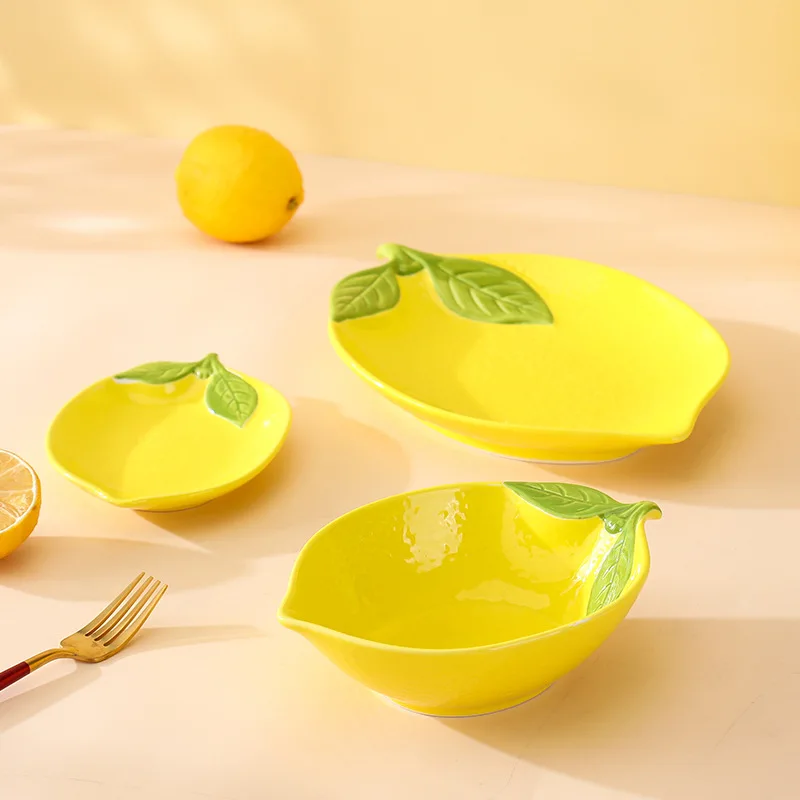 

Creative Fruit Snack Plate, Cartoon Lemon Shaped Ceramic Salad Bowl, Soup Bowl, Family Kitchen Utensils Accessories