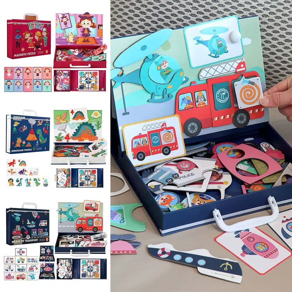 Многоцветные магнитные нарядные пазлы с мультяшным узором, деревянные магнитные наклейки, игрушки, сделай сам, дорожный инструмент, головоломка