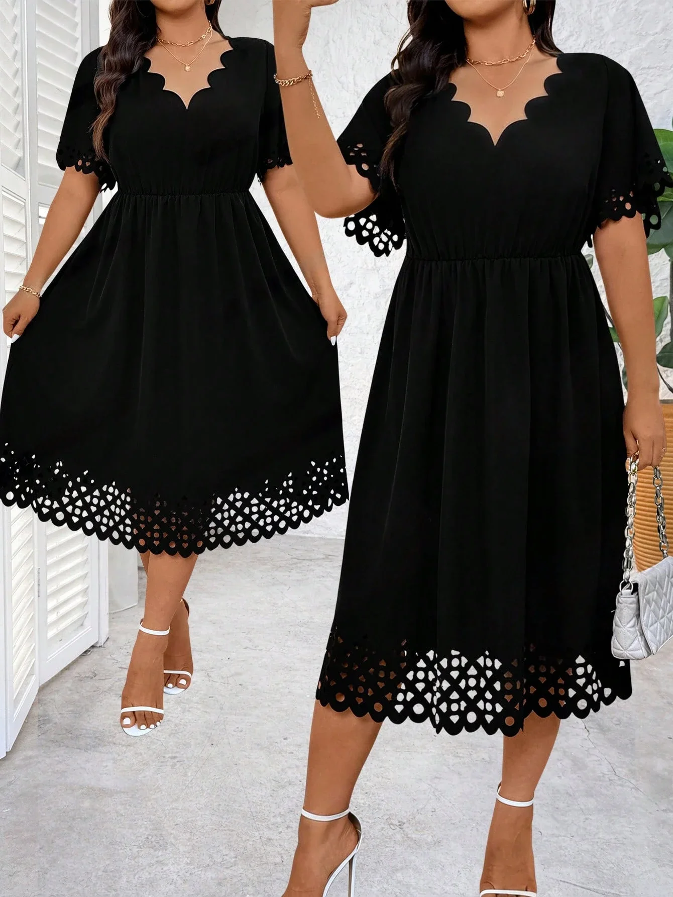 

Black Loose Summer Dress With Laser Cut Hollow Out Detail