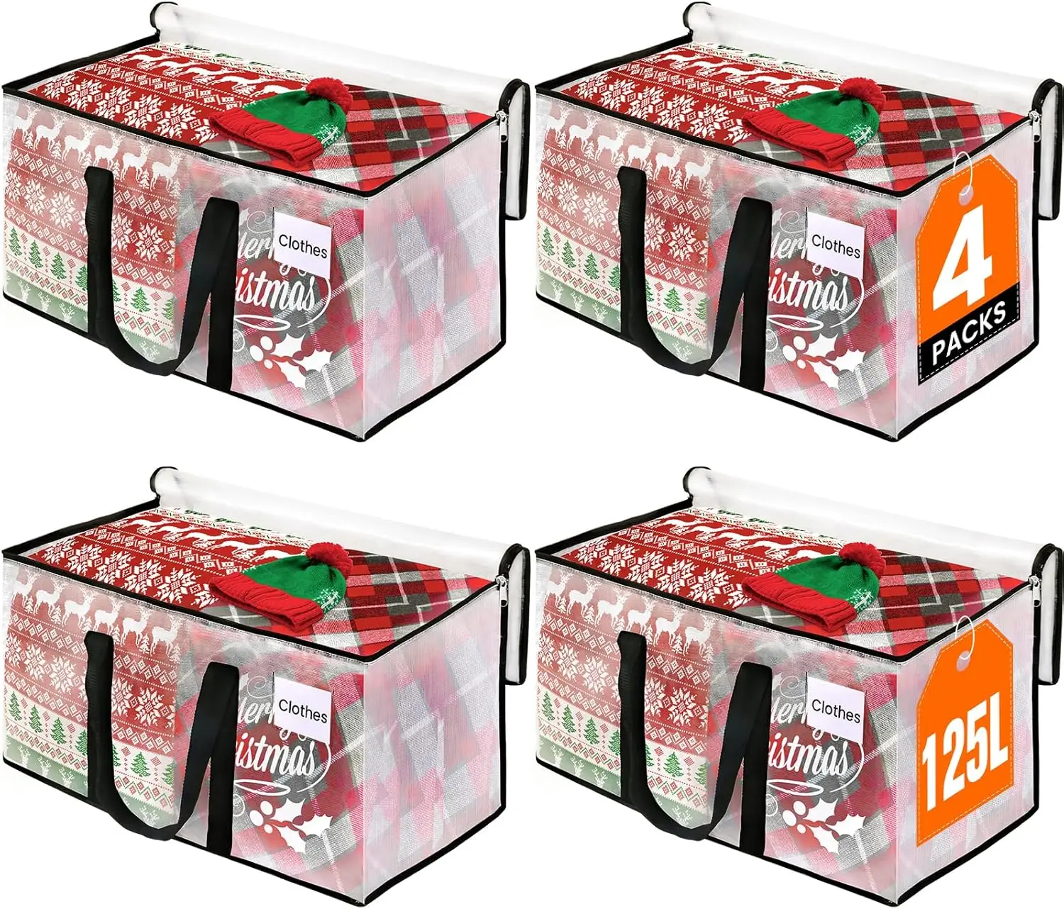 

Heavy Duty Extra Large Moving Bags with Reinforced Handle and Double Zipper, Storage Packing Bags (4 Packs)