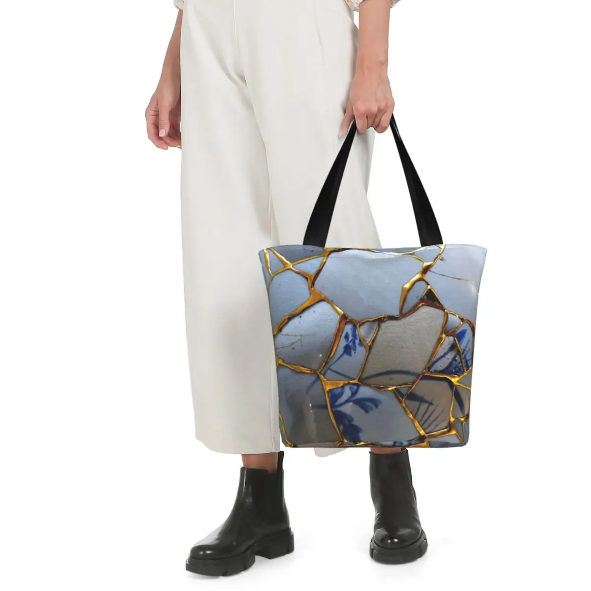 

Kintsugi Shopping Tote Bag Canvas Large Capacity Shoulder Bags Shopper Grocery Handbag for Women