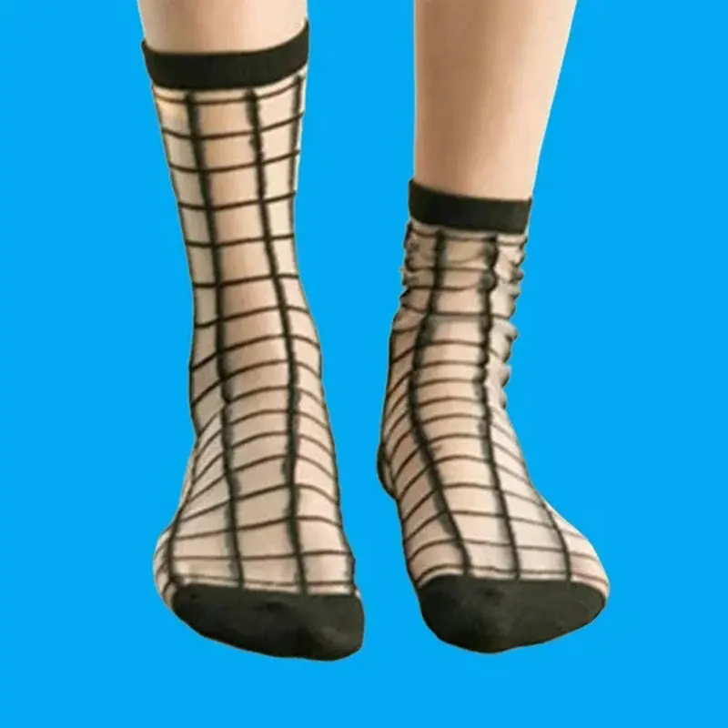 Calcetines transparentes de malla a cuadros para mujer, medias versátiles a la moda, ligeras y transpirables, 5/10 pares, para verano, 2024