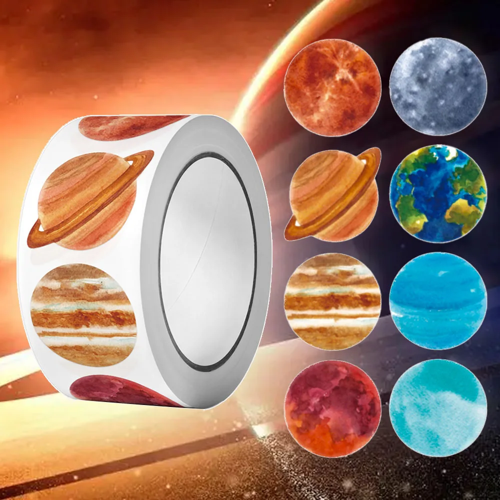 500Pcs/Roll Solar System Colored Planets Stickers 2.5cm/1.0\'\' Space Knowledge Learning Adorn Gifts Kettle Phone Stationery Label