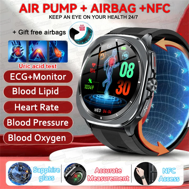 

2025 New AI Diagnosis Smart Watch Men Air Pump Airbag ECG Uric Acid Heart Rate Blood Oxygen Health NFC Sport Smartwatches Women