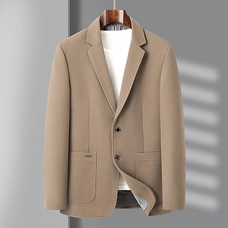 

2024 Spring and autumn new Waffle suit fashion coat casual suit men's senior business formal wear thick single west M-4XL