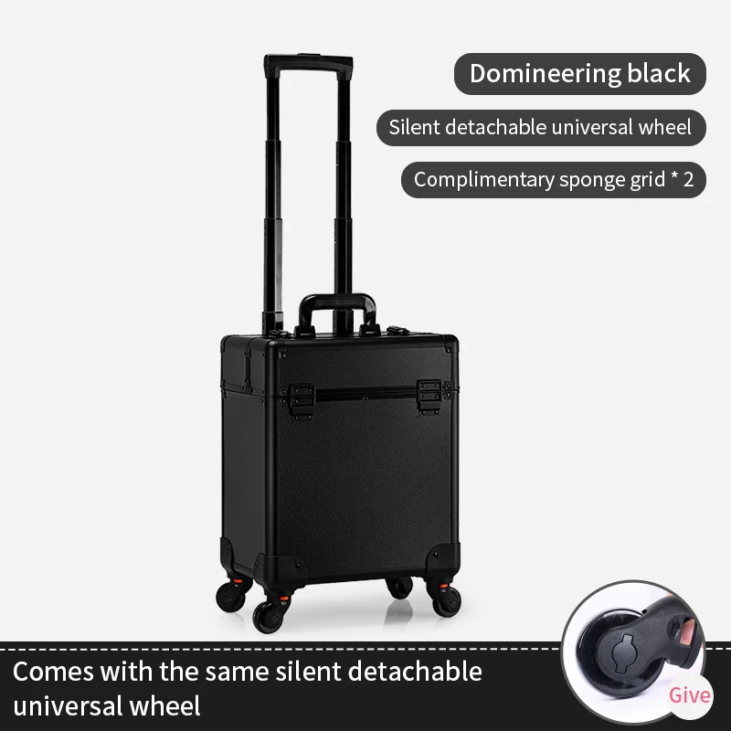 Large Capacity Aluminum Rolling Makeup Case Lockable Cosmetic Nails Supplies Salon Organizer Trolley Case With Trays