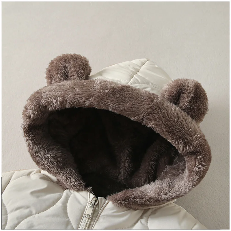 Neuer süßer Baby-Winteroverall mit Bärenohren und Kapuze, Kälteschutz-Skibekleidung, verdickte Baumwolle und Samt-Innenseite, Neugeborenen-Jumpsuit 0-2 Jahre – Detail 36