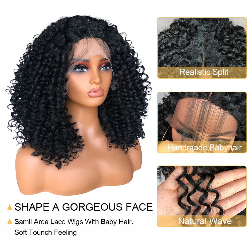 Curly Lace Front Wigs for Black Women Synthetic Short Curly Bob Lace Front wig with Baby Hair Afro Wig Heat Resistant Cosplay