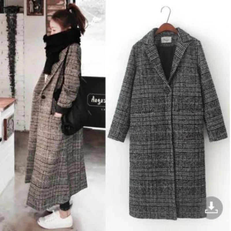 Tweed Jackets Korean High Quality Women Windbreakers Slim Autumn Winter New England Style Plaid Trench Single Button Mid Long