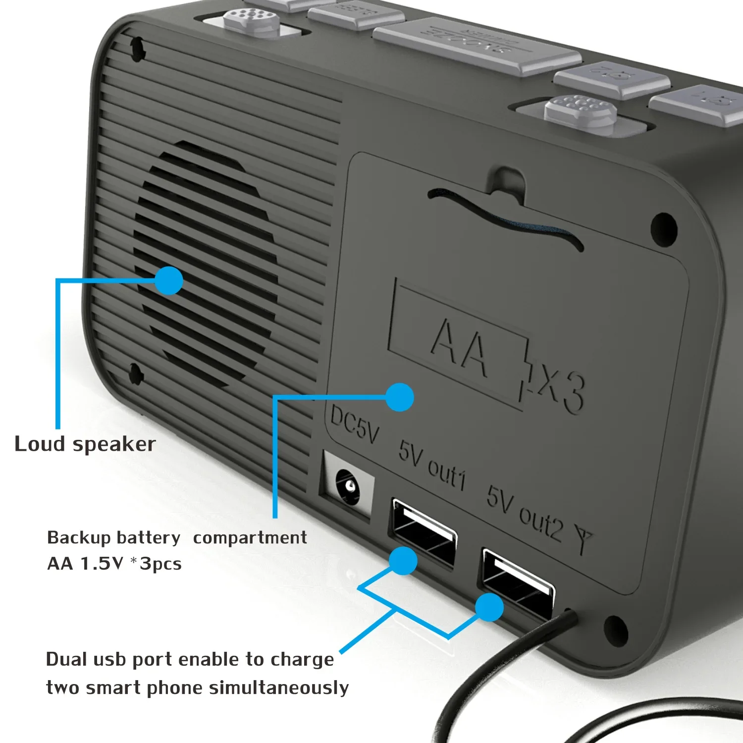 Digital Alarm Clock Dab Fm Alarm Clock Radio, Dual Usb Charging Port Lcd Display Backlight Adjustable Clock