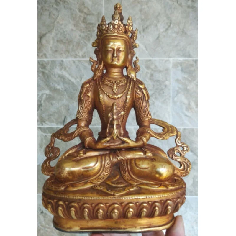 Vintage Bronze Statue Gold-Plated Amitaya Longevity God Buddha Amitaba Old Statue