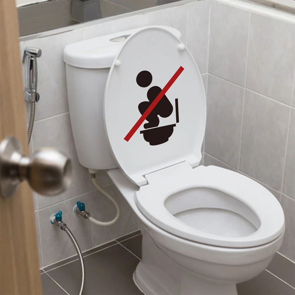 

2pcs Toilet Seat Sign Sticker Removable Bathroom Art Decal For Toilet Lid Wall Decoration Restroom Sticker