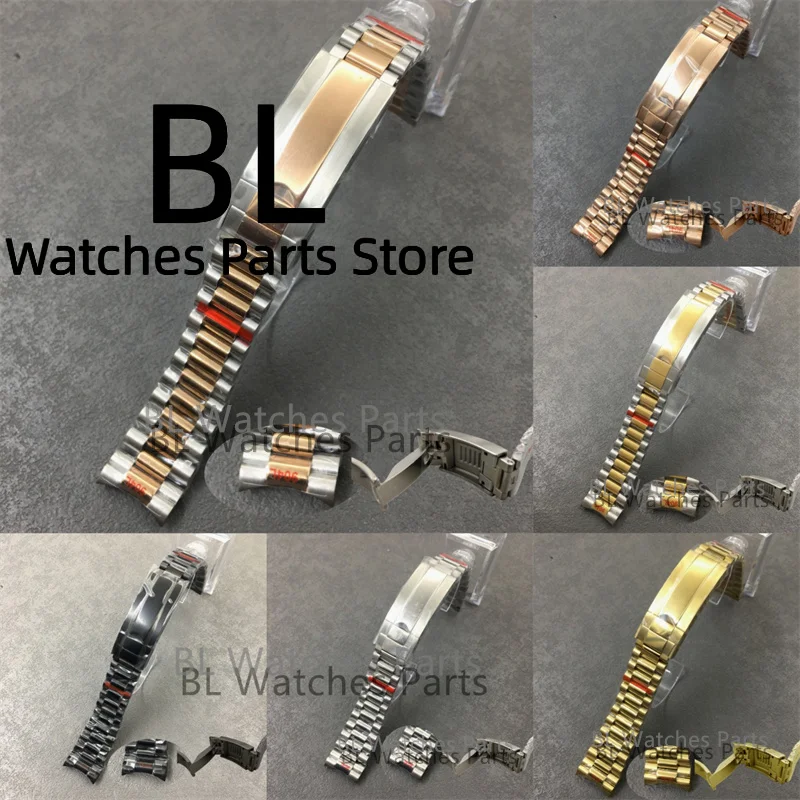 BLIGER 20mm Width New Double Curved End LINKS Presidential Bracelet Stainless Steel Two Tone Rose Gold Watch Band Glide Clasp