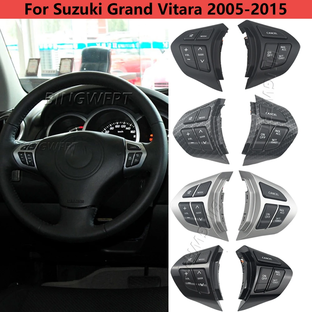 Car Accessories for Suzuki Grand Vitara 2005-2015 Silver/Black/Carbon Fiber/Piano Black Steering Wheel Cruise Button Switch view 5