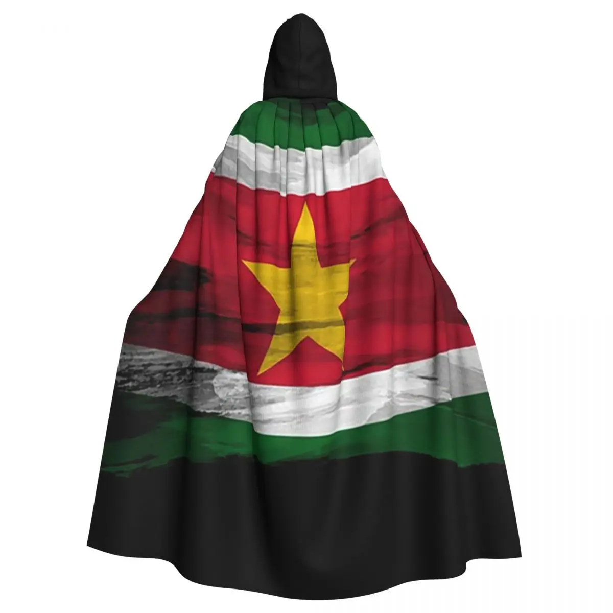 Suriname Flag Brush Stroke, National Flag Long Hooded Cloak Witch Medieval Costume Cosplay Cape HalloweenCoat Adult Unisex