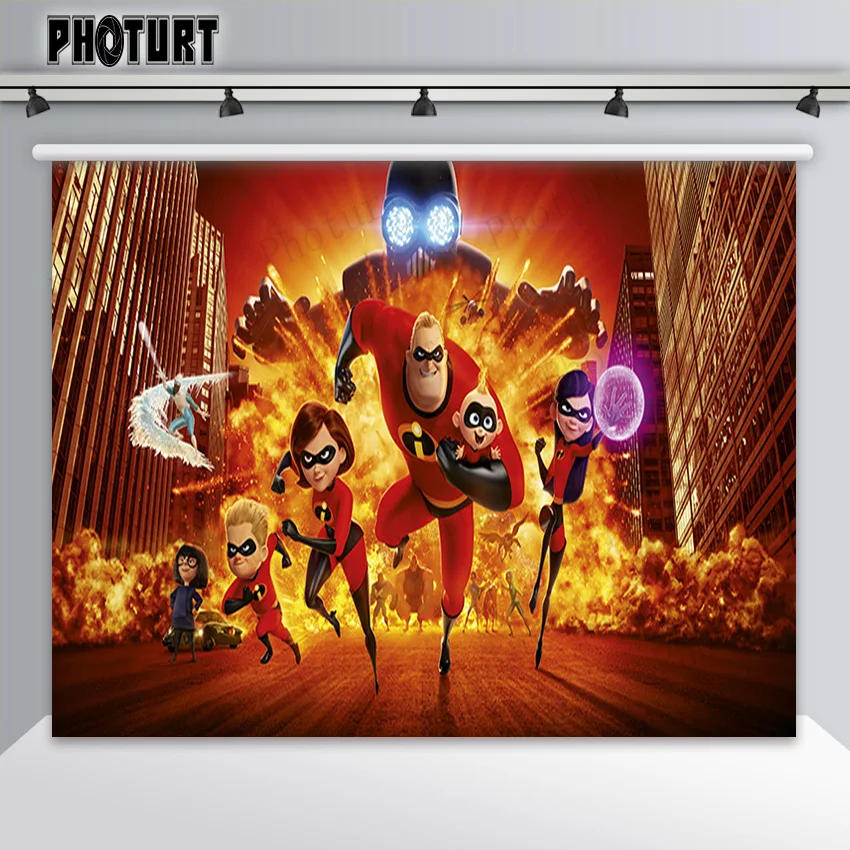 Disney The Incredibles Family Backdrop Kids Birthday Party Decoration Background Super Vinyl Polyester Photography Decor Props