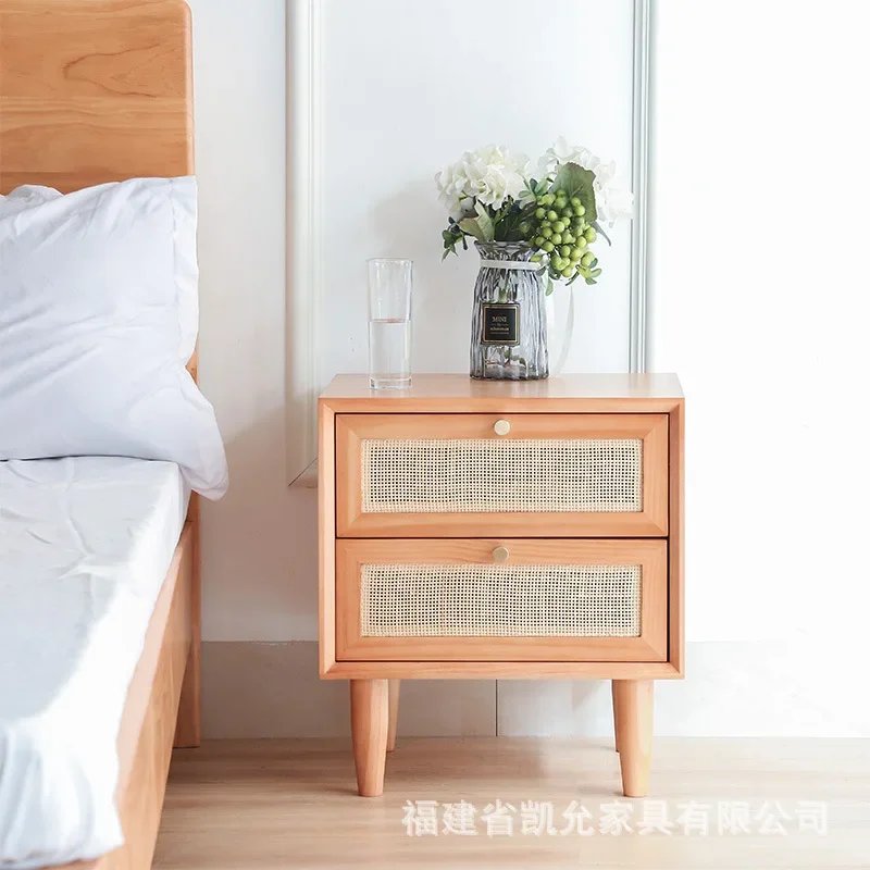 Solid Wood Nightstands Bedside Table Rattan Low Cabinet Corner Desk Bedroom Drawers Apartment Locker Magazine Bookcase Stand