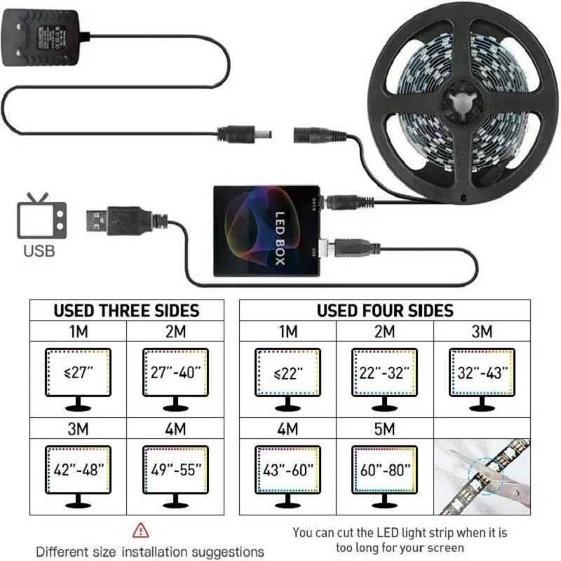 1-5 متر 5 فولت WS2812B USB LED قطاع ضوء 5050 RGB حلم اللون المحيطة طقم التلفزيون لسطح المكتب شاشة رصد الخلفية غرفة الألعاب ديكو