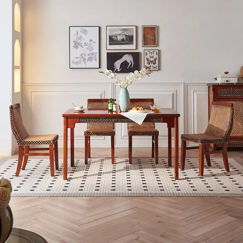 

Classical Chinese beech dining table mahogany restaurant complete set of solid wood dining table and chair combination
