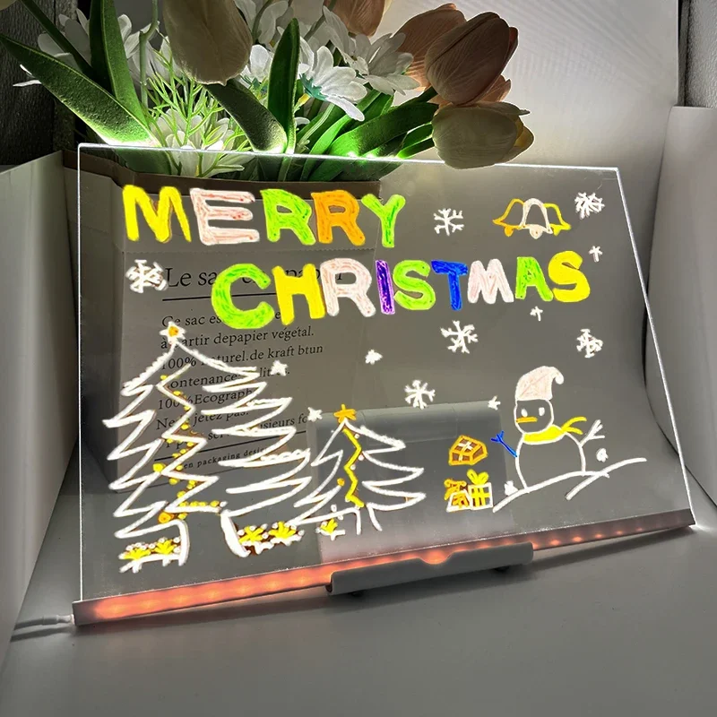 Acrylic Bracket Erasable Children Drawing Board Kids Gifts creative led night light USB LED message writing note pad board Lamp