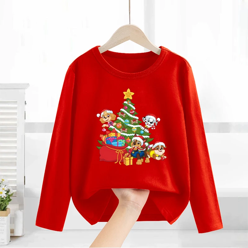 

PAW Patrols Baby Kids Long Sleeved Sweatshirt Christmas Red Thin Clothes Cute Anime O-Neck Shirt Tops Boys Girls Casual Clothing