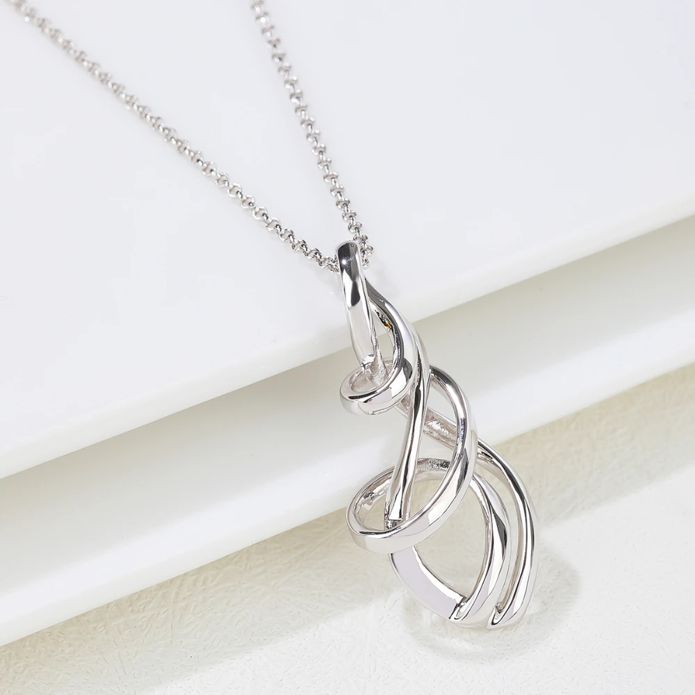 IN JEWELIFE Entangle Shaped Rhodium Plated High Polish Chain Pendant Necklace Jewelry for Women Daily Party