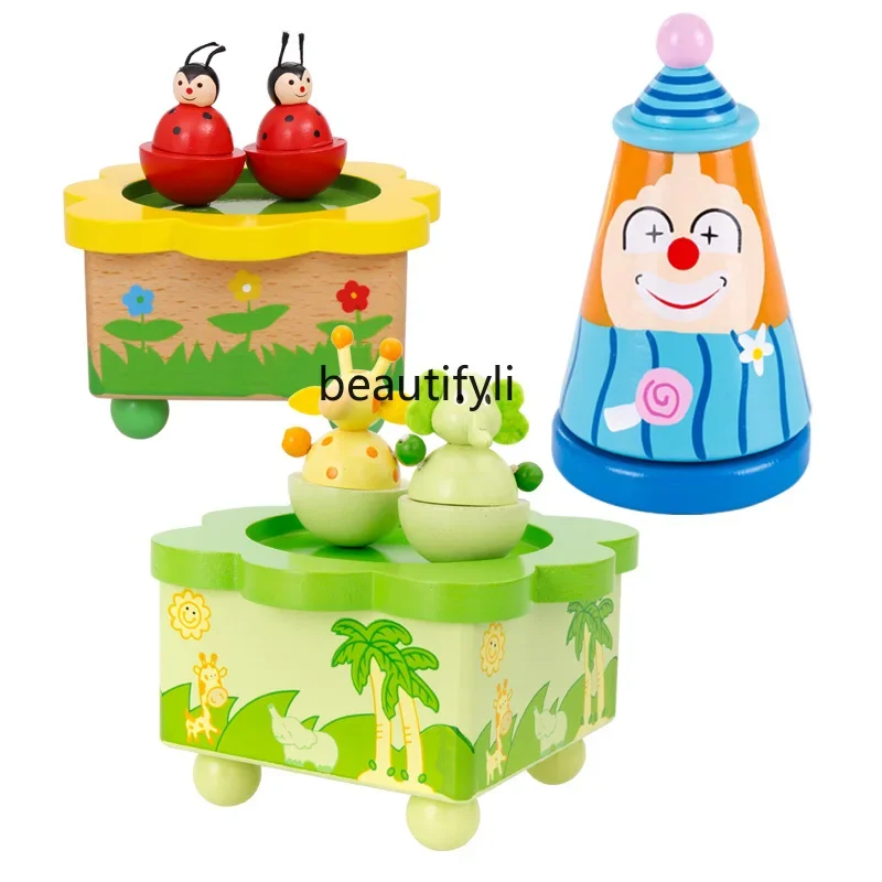 Wooden music box rotatable animal girl boy christmas new year children's toy gift