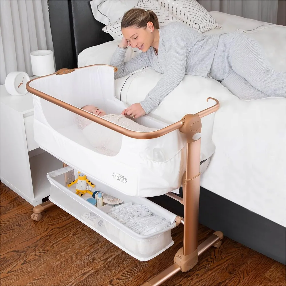 

Baby Bassinet, Bedside Sleeper for Baby, Easy Folding Portable Crib with Storage Basket for Newborn, Bedside Bassinet