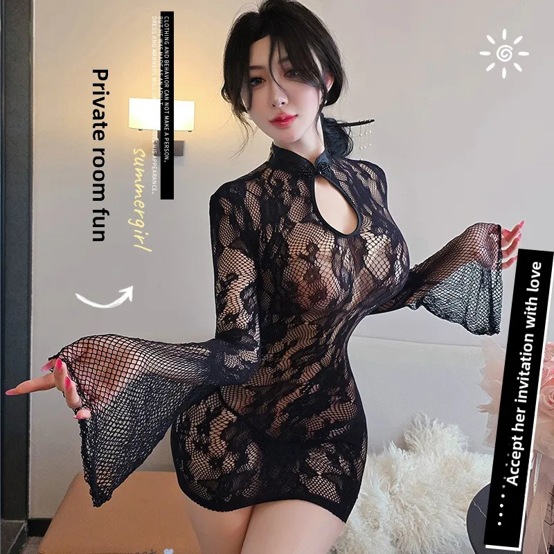 

Sexy underwear new Chinese tearable perspective jacquard mesh cheongsam sexy pure desire qqny woman