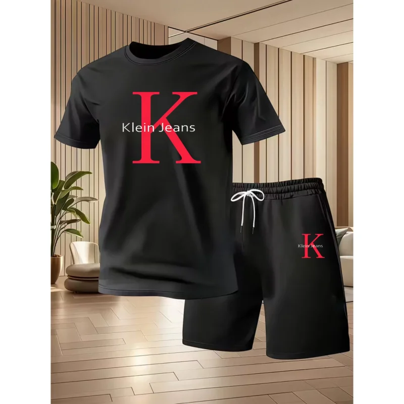 

New men's summer round-neck short-sleeve shirtTShirt+Drawstring shorts summer casual comfortable breathable sports suit
