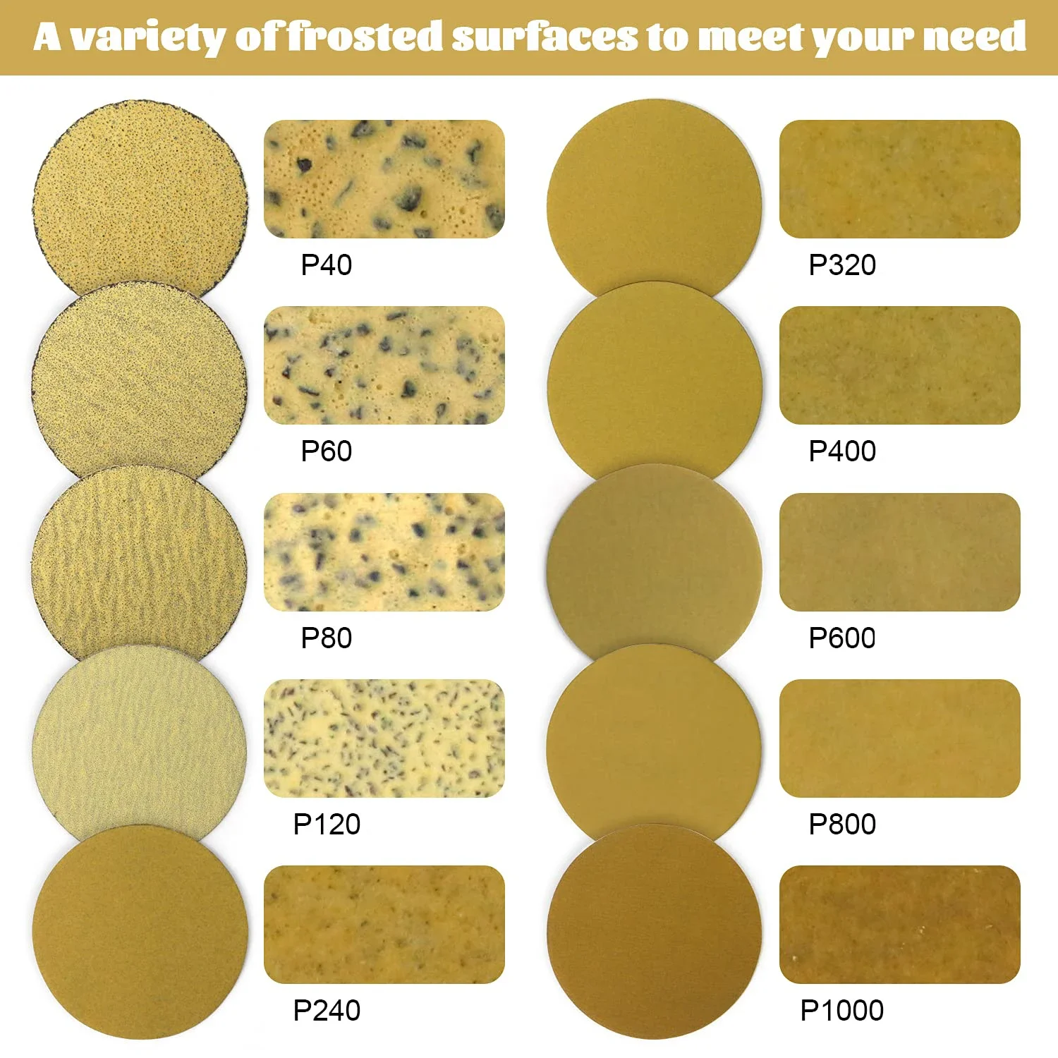 3 Inch Gold Hook and Loop Sanding Discs for DA Sanders 30 Piece Sandpaper 75mm Finishing Discs for Automotive and Woodworking