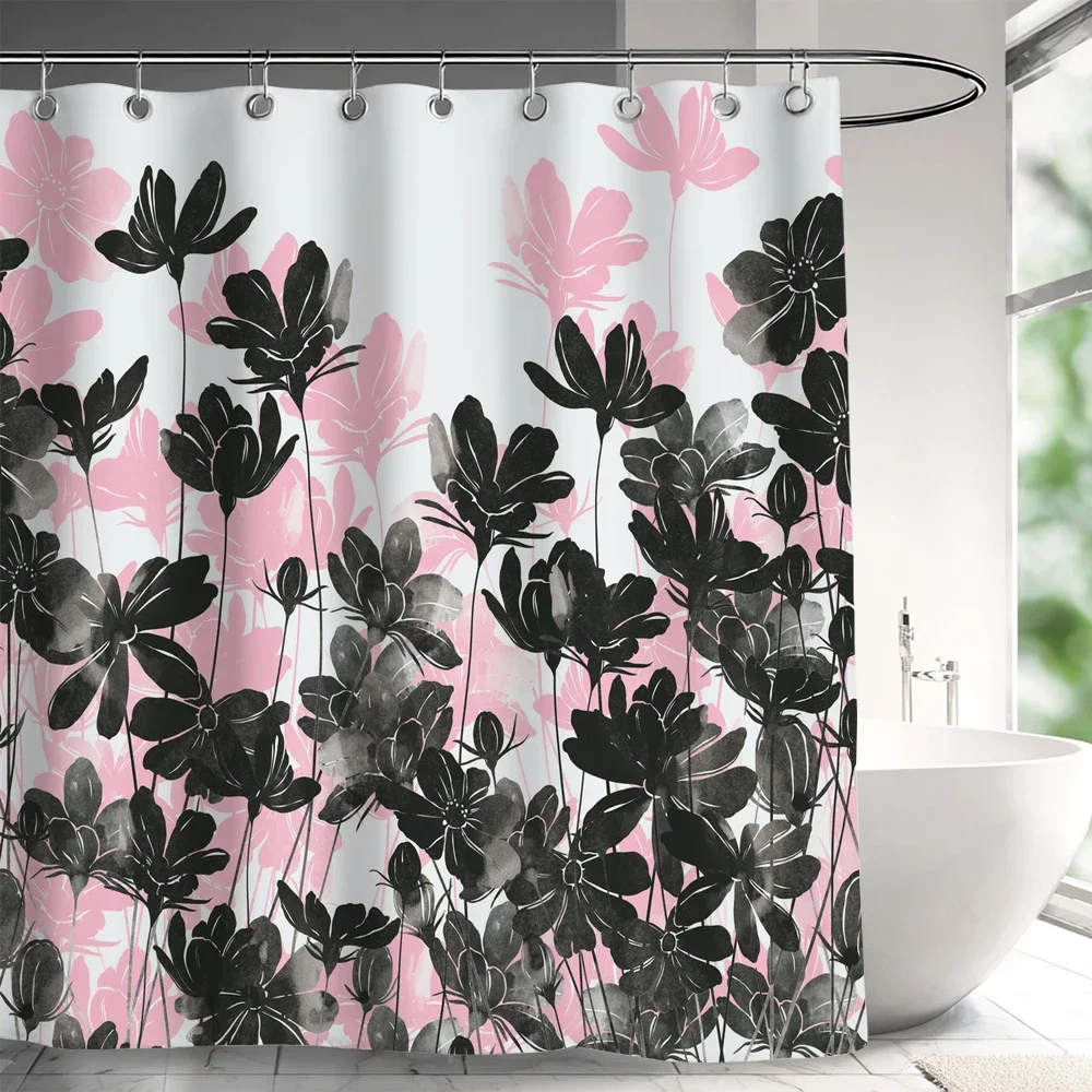 Watercolor Floral Shower Curtain Flower Plant Butterfly Purple Blue Golden Blossom Bathroom Decor ModernPolyester Bath Curtain