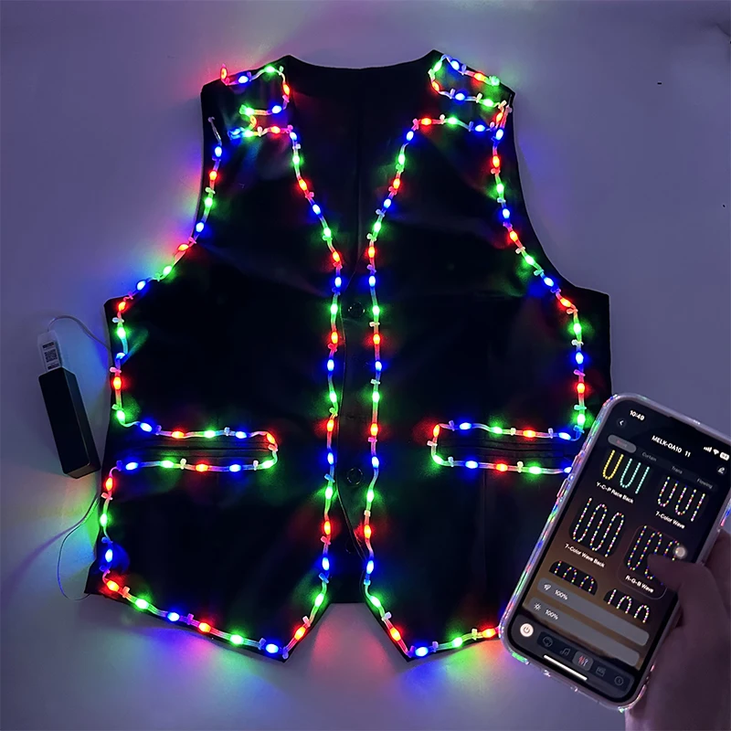 LED Dance Suit Men Night Club Vest Light up Costume DJ Jazz Dancer Wear Show Stage Performance Clothes Rave APP Bluetooth