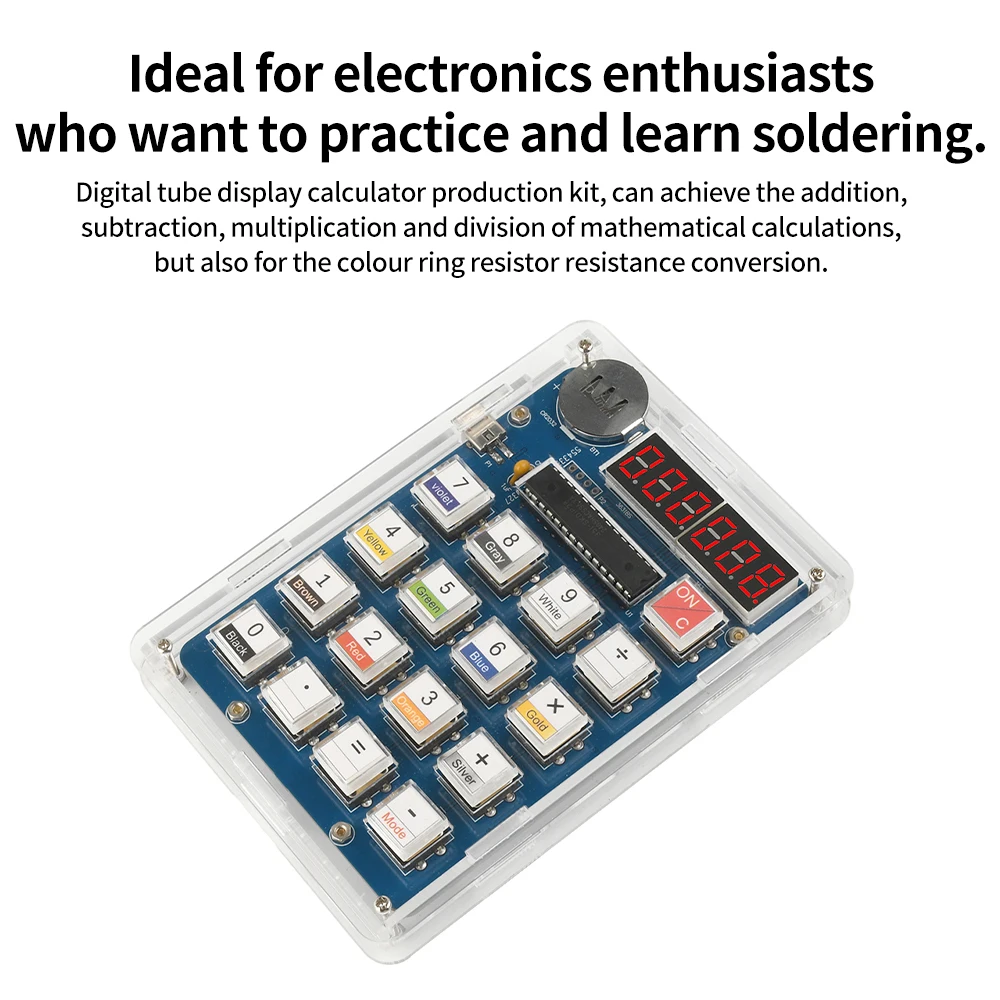 Kalkulator 6 Digit Kit DIY Kalkulator Resistansi Cincin Warna Tampilan LED Modul Latihan Penyolderan Percobaan Pengajaran Elektronik