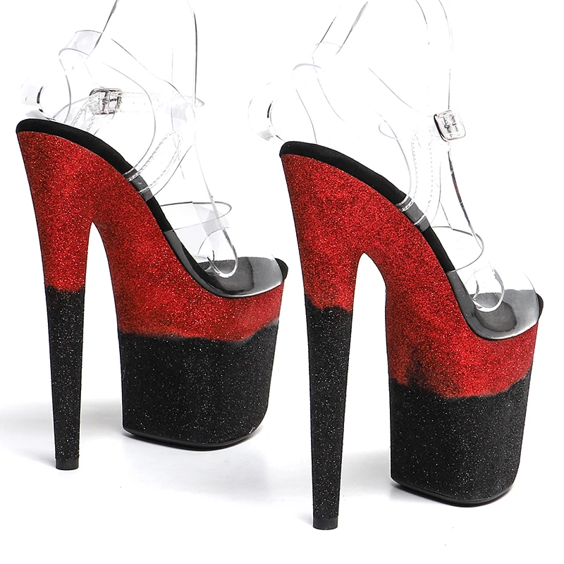 Leecabe 8Inch/20cm 투명 PVC 어퍼 글리터 플랫폼 하이힐 파티 샌들 스트리퍼 힐 폴 댄스 슈즈