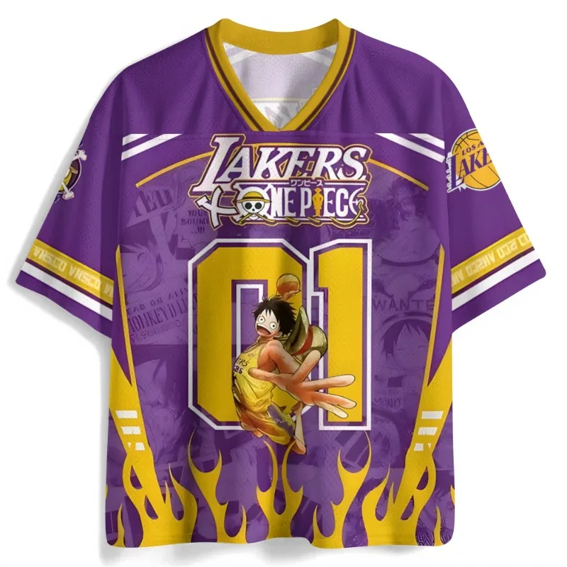 2026 _ Nuevo Estilo _ Moda _ Camisetas Divertidas de Anime de One Piece _ Luffy _ Camisetas de Manga Corta Estilo Universitario _ Tejido de Malla Estilo Deportivo