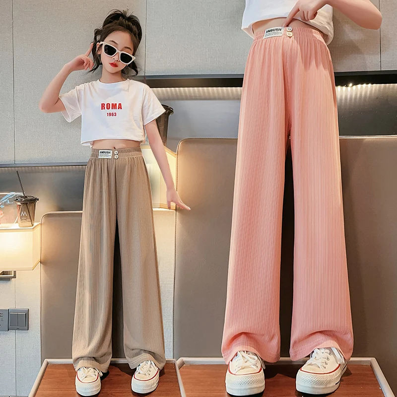 Tweens Child New Fashion Ice Silk Cooling Pants For Girls Casual Breathable Trousers Kids Teenager Loose Fit Summer Sweatpants
