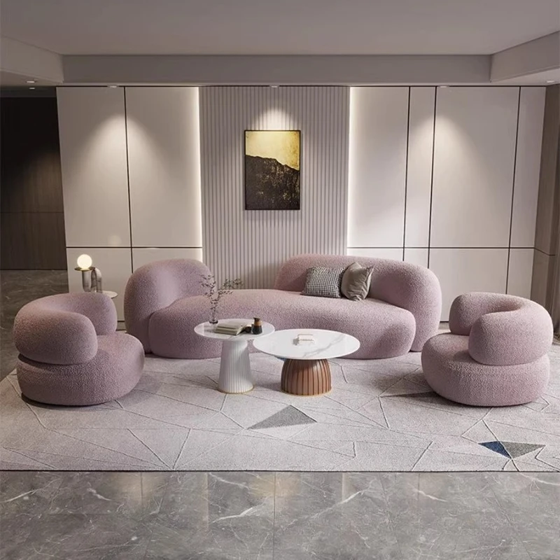 Sofa Modern Beauty Store Clothing Store Lamb Fleece Sofa Minimalist Light Luxury Three-person Sofa