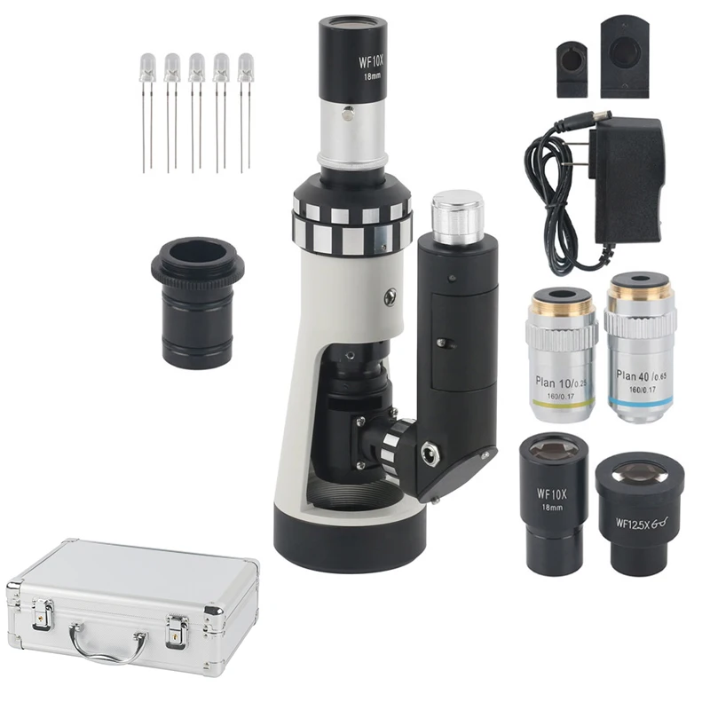 500X Handheld Metallurgic Microscope Portable Monocular Mini Microscope 10X 40X Plan Objective for Lab Metal Materials Testing