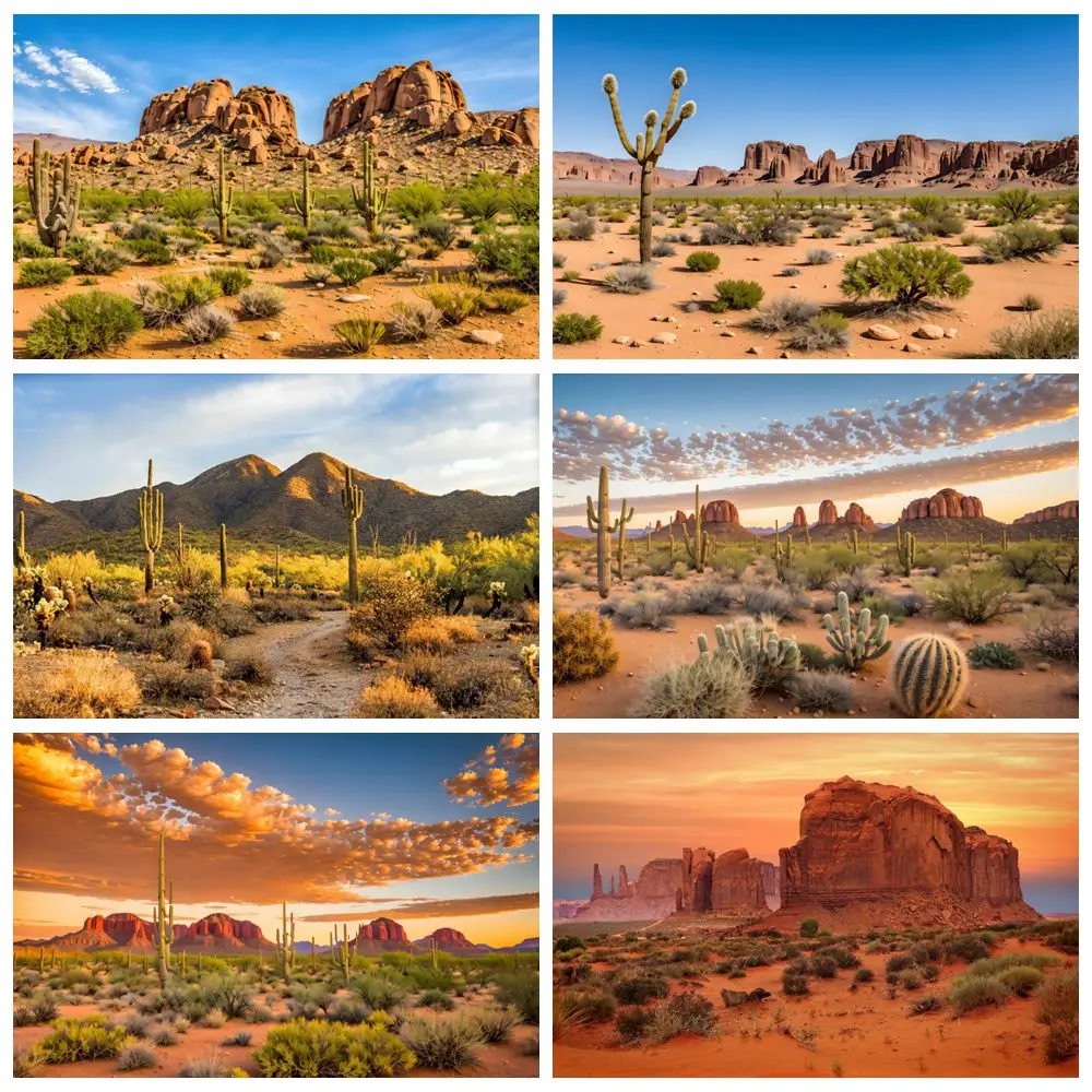 

West Desert Scenery Photography Backdrop Sand Cactus Dunes Cowboy Birthday Party Decor Holiday Travel Portrait Photo Background